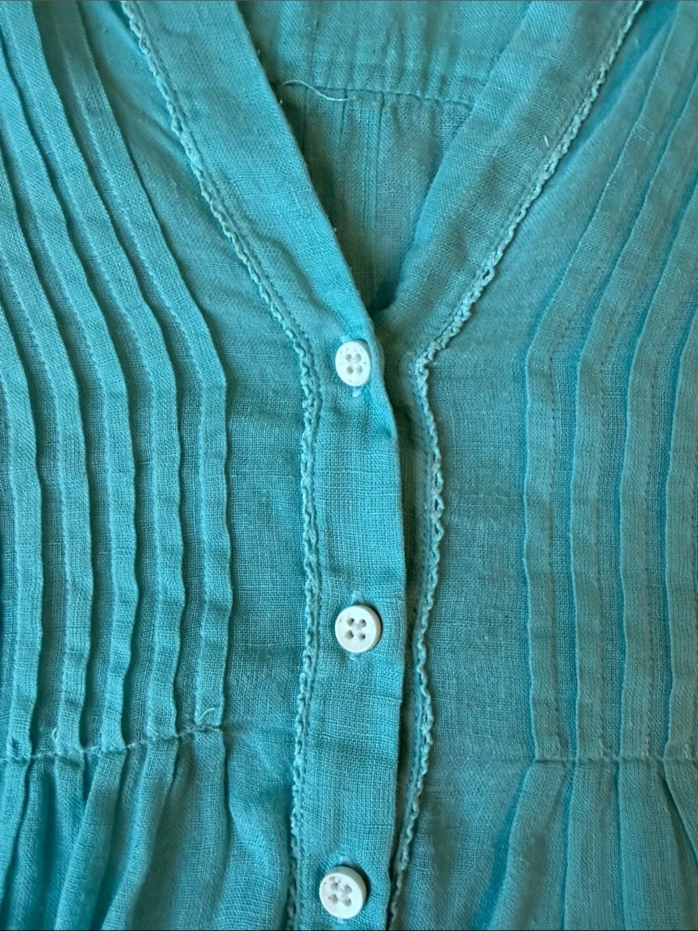 3 Tommy Bahama Linen Button Down Blouses with Ruffle Detail Aqua Coral and Tan - Picture 10 of 15